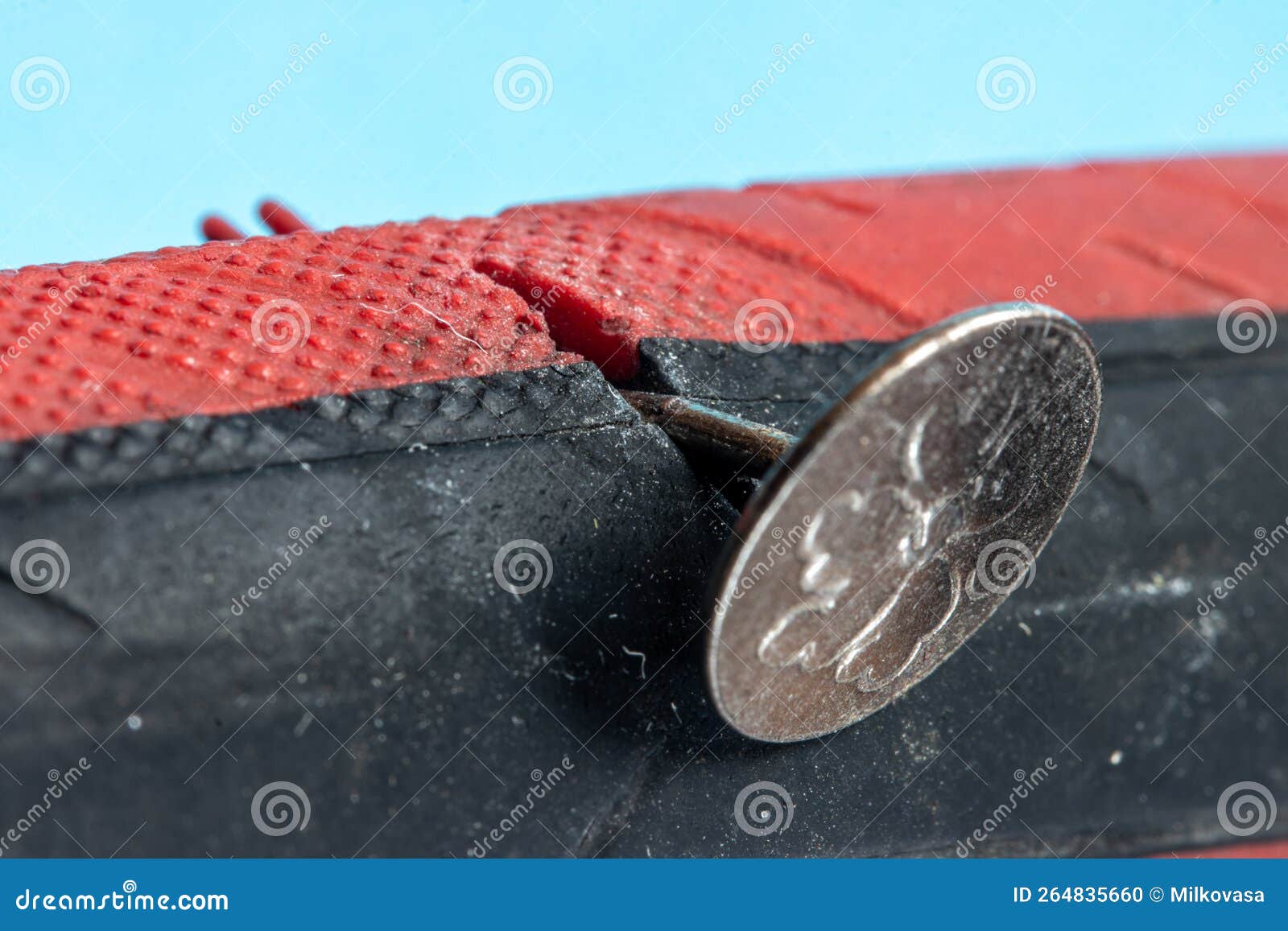 The Bicycle Tire is Damaged by a Tack Stock Photo Image of drive