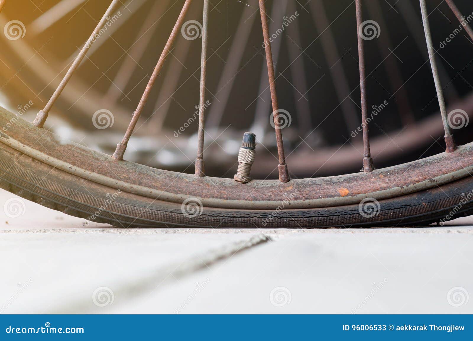 Bicycle tire leak. stock image. Image of metal, close 96006533