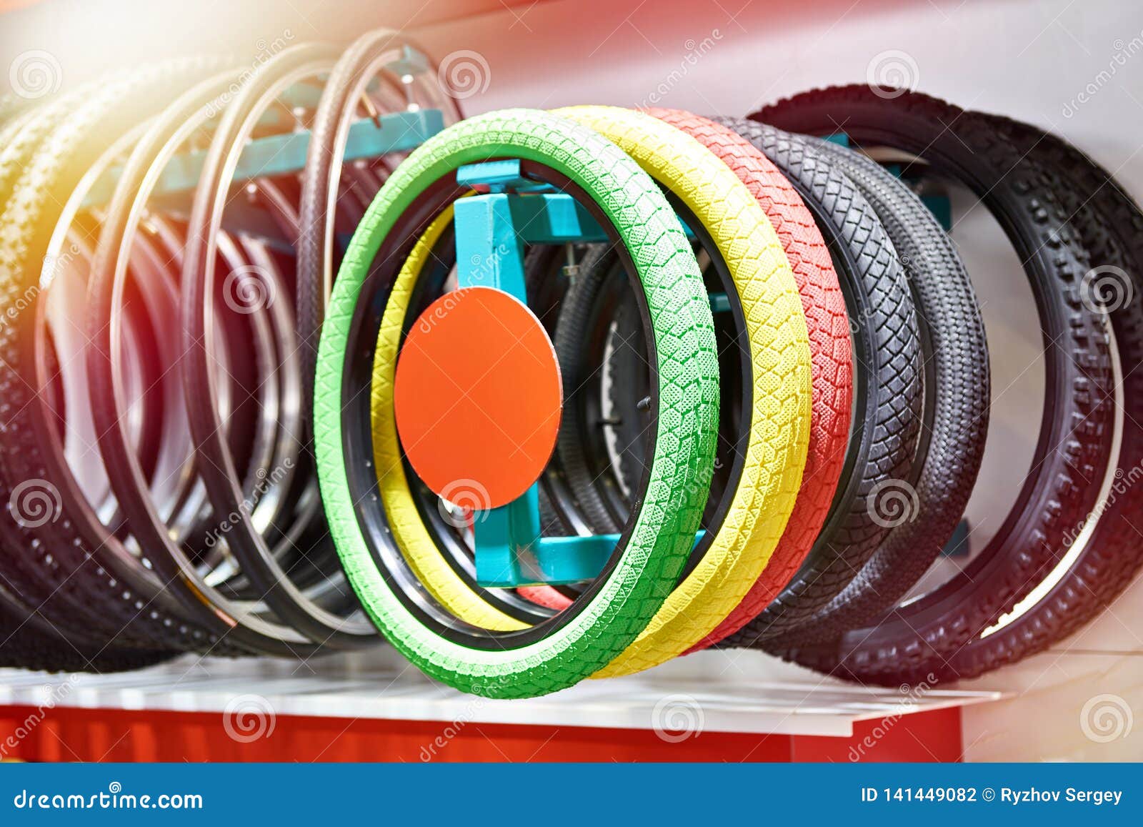 Bicycle tires in store stock photo. Image of black, closeup 141449082