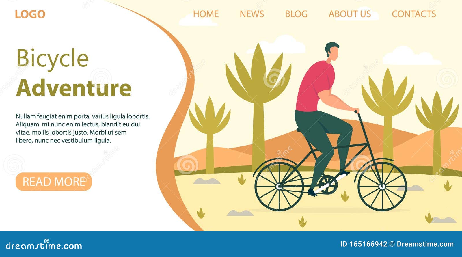 Bicycle Tourism Adventure Flat Vector Web Banner Stock Illustration ...