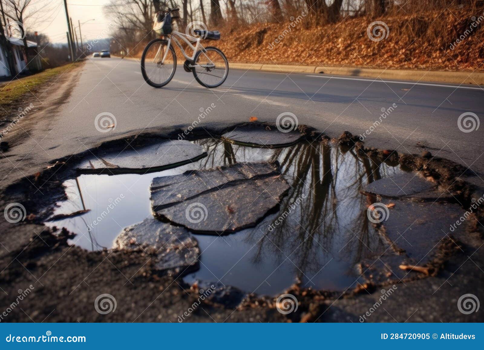 Bicycle Wheel Stuck in a Deep Pothole Stock Illustration Illustration