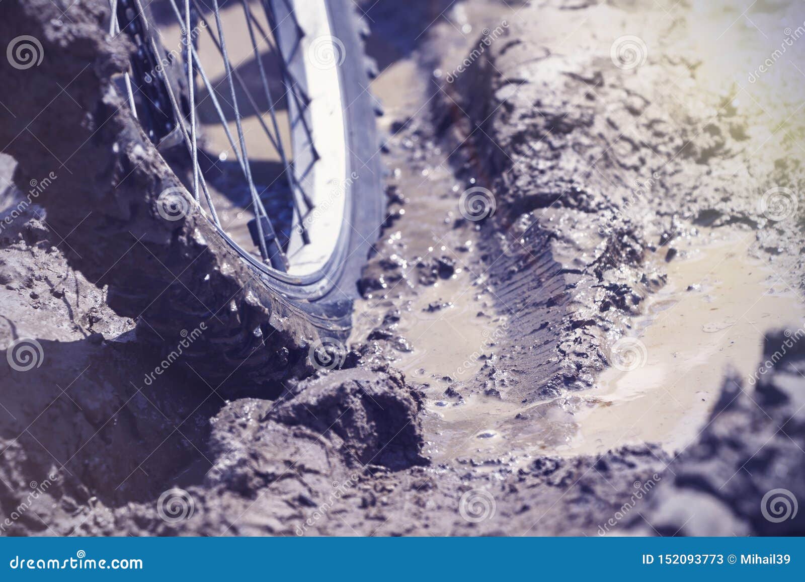 The Bicycle Wheel is Stuck in the Mud. Close Up Stock Image Image of