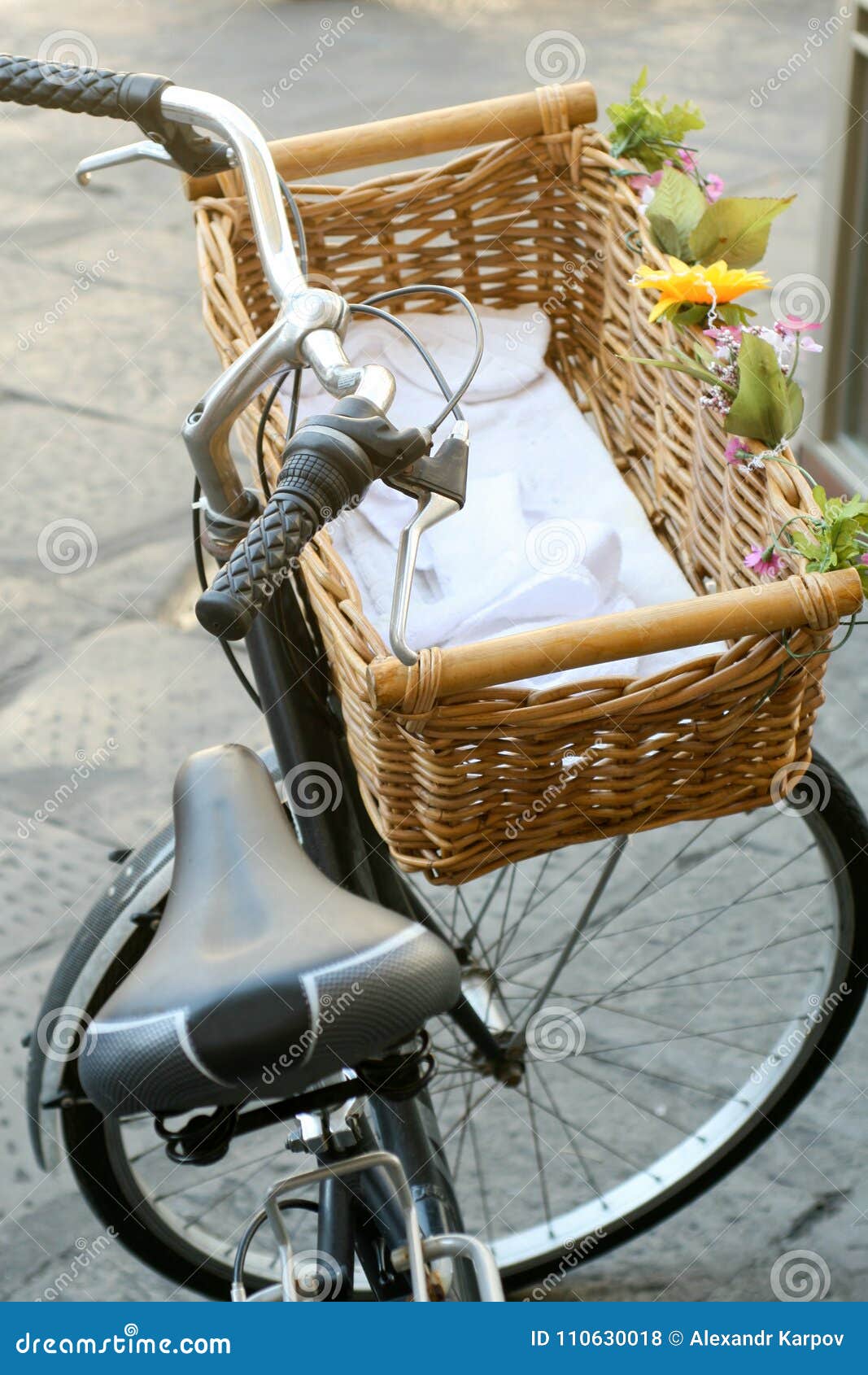 Bicycle with a Wicker Basket, Stock Photo Image of decoration, decor