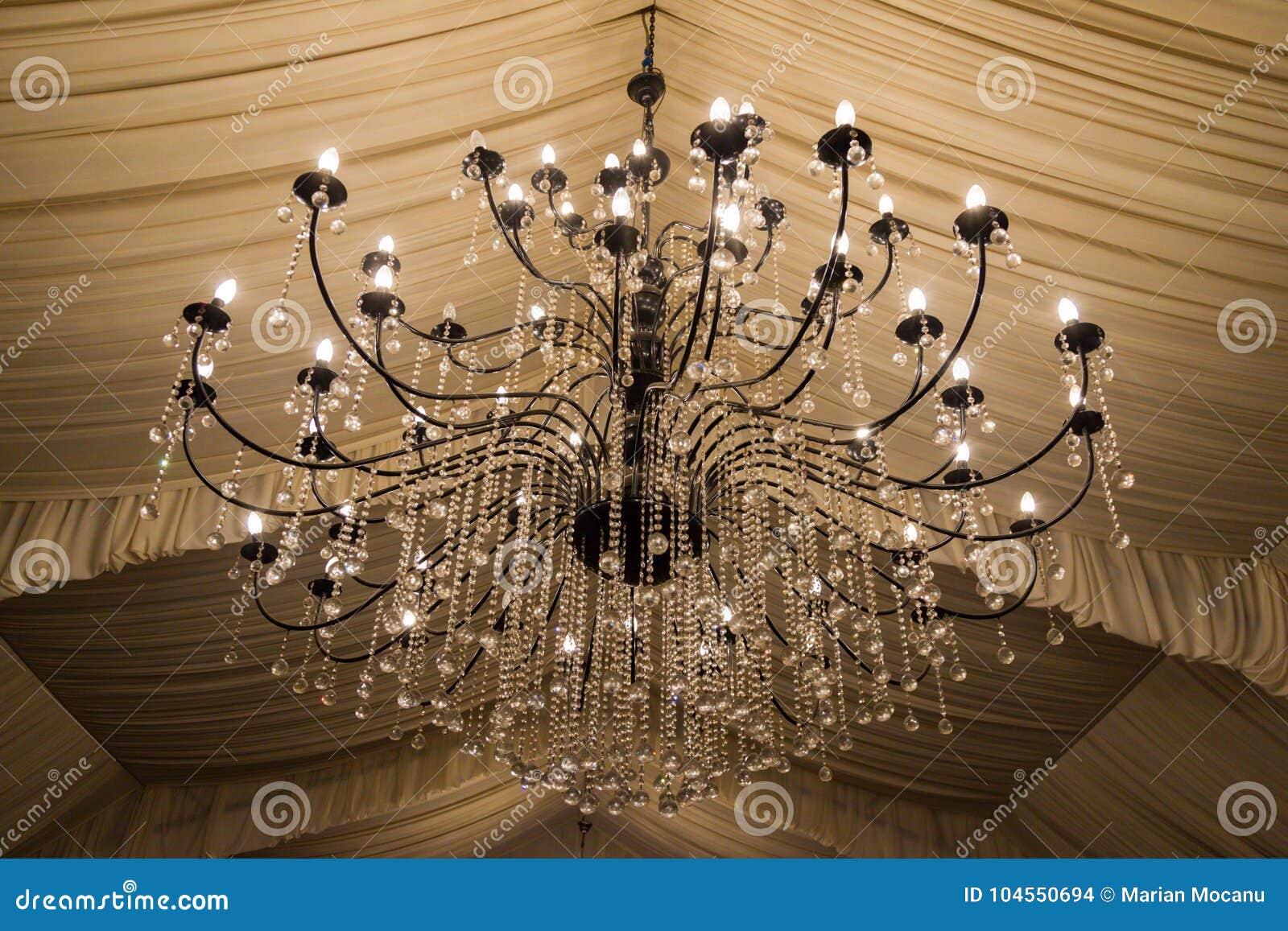 a bid chandelier in a weddings hall