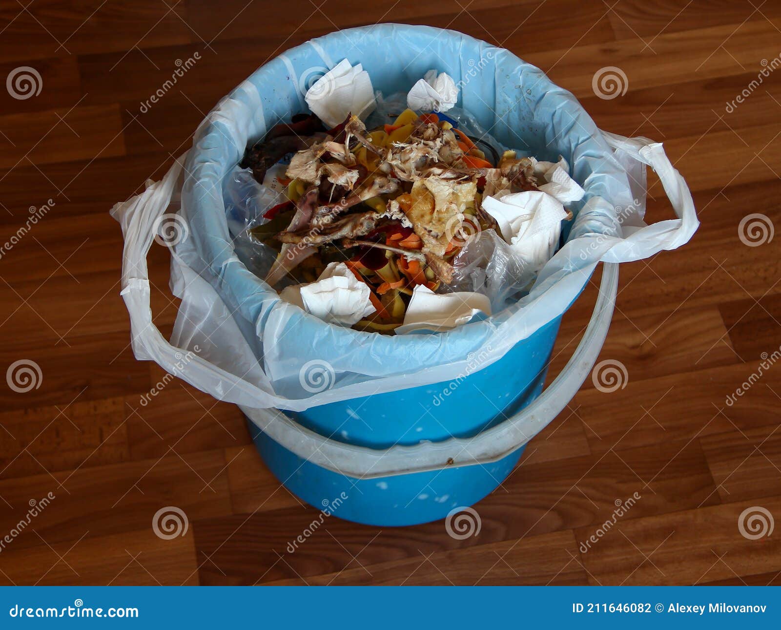 Bidone Della Spazzatura in Cucina Con Cibo Rimasto Fotografia Stock -  Immagine di organico, cucina: 211646082