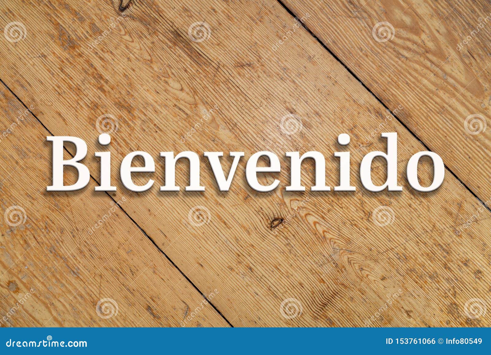 `bienvenido` white text on a wooden background. translation: `welcome`