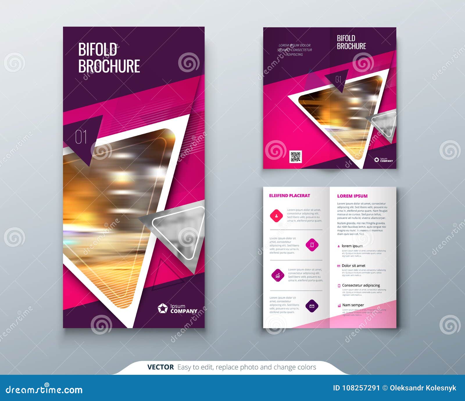 Bifold Brochure Design Pink Purple Template For Bi Fold Flyer Layout With Modern Triangle Photo And Abstract Stock Vector Illustration Of Bifold Abstract 108257291