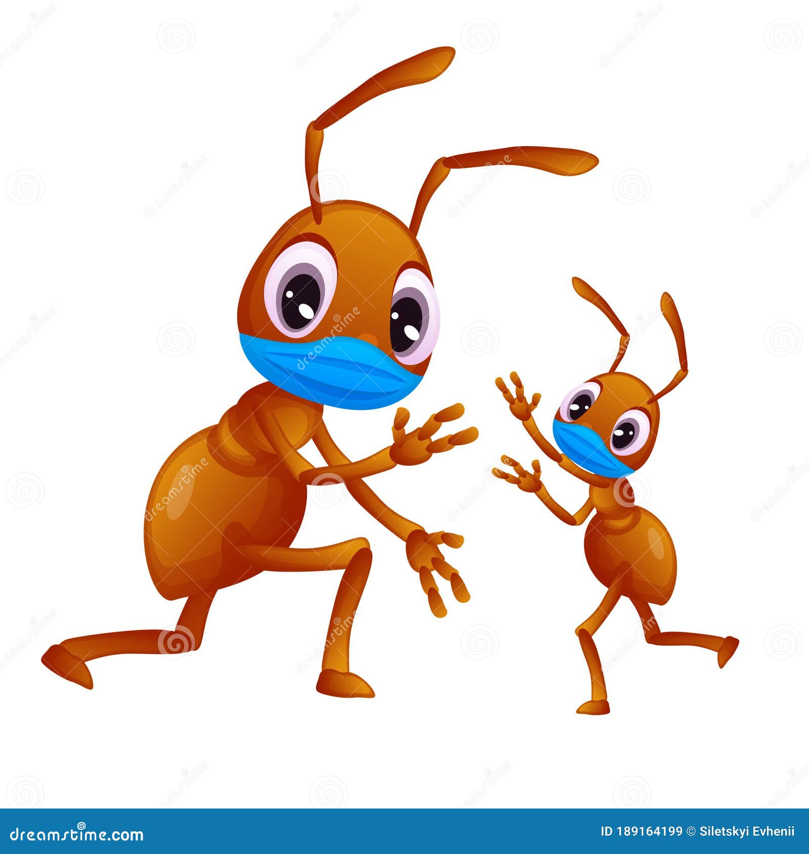 Big Ant is Playing with Its Child, Wearing a Face Mask, Cartoon