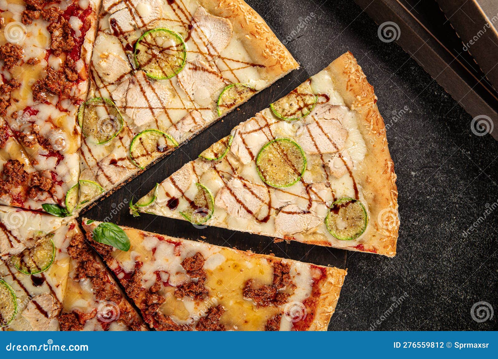Big Assorted Pizza with Variety of Toppings Stock Photo Image of