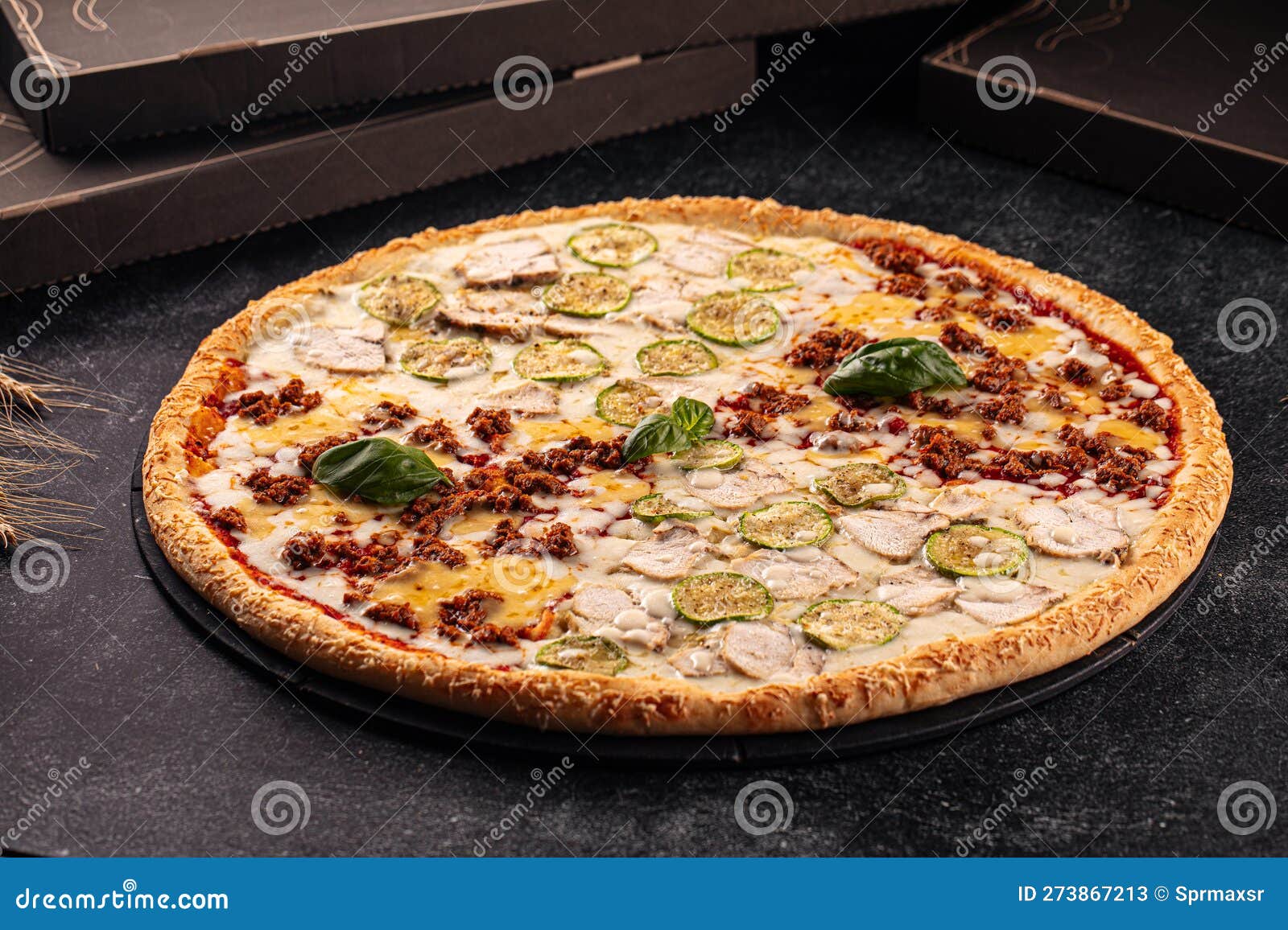 Big Assorted Pizza with Variety of Toppings Stock Image Image of