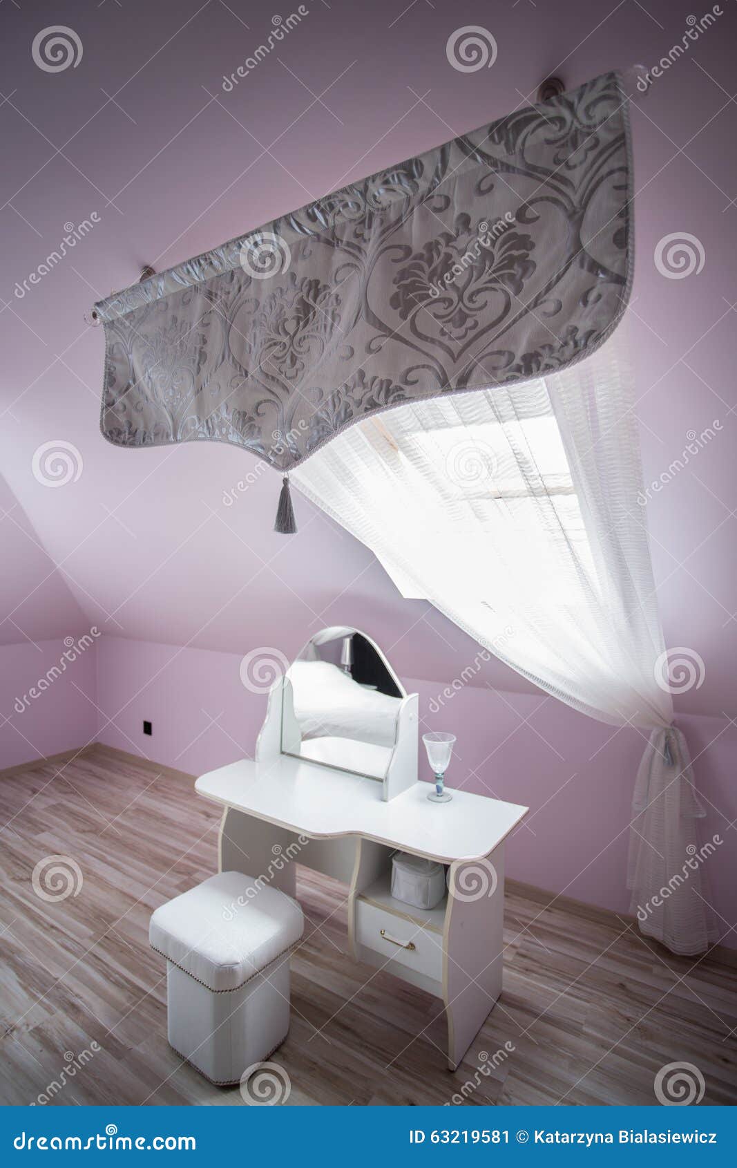 Big Attic Window with Curtains Stock Image Image of home, diamond