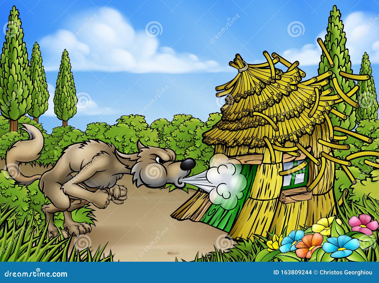 Three Little Pigs And The Wolf Vector Illustration | CartoonDealer.com