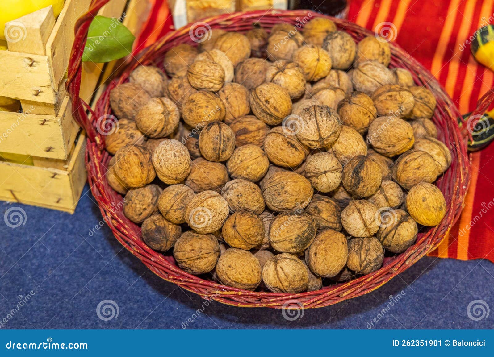 Walnuts in Basket stock image. Image of market, full 262351901
