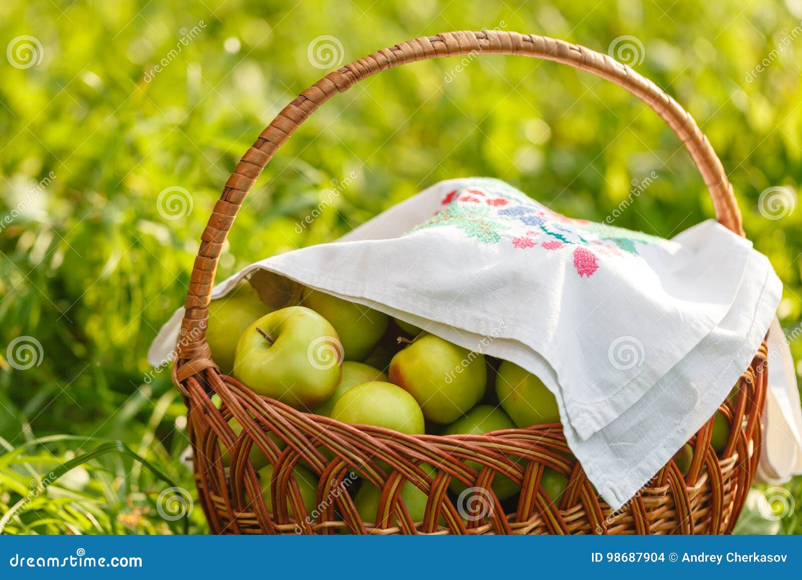 Big Baskets of Apples on Green Garden Background Stock Photo Image of apples, color 98687904