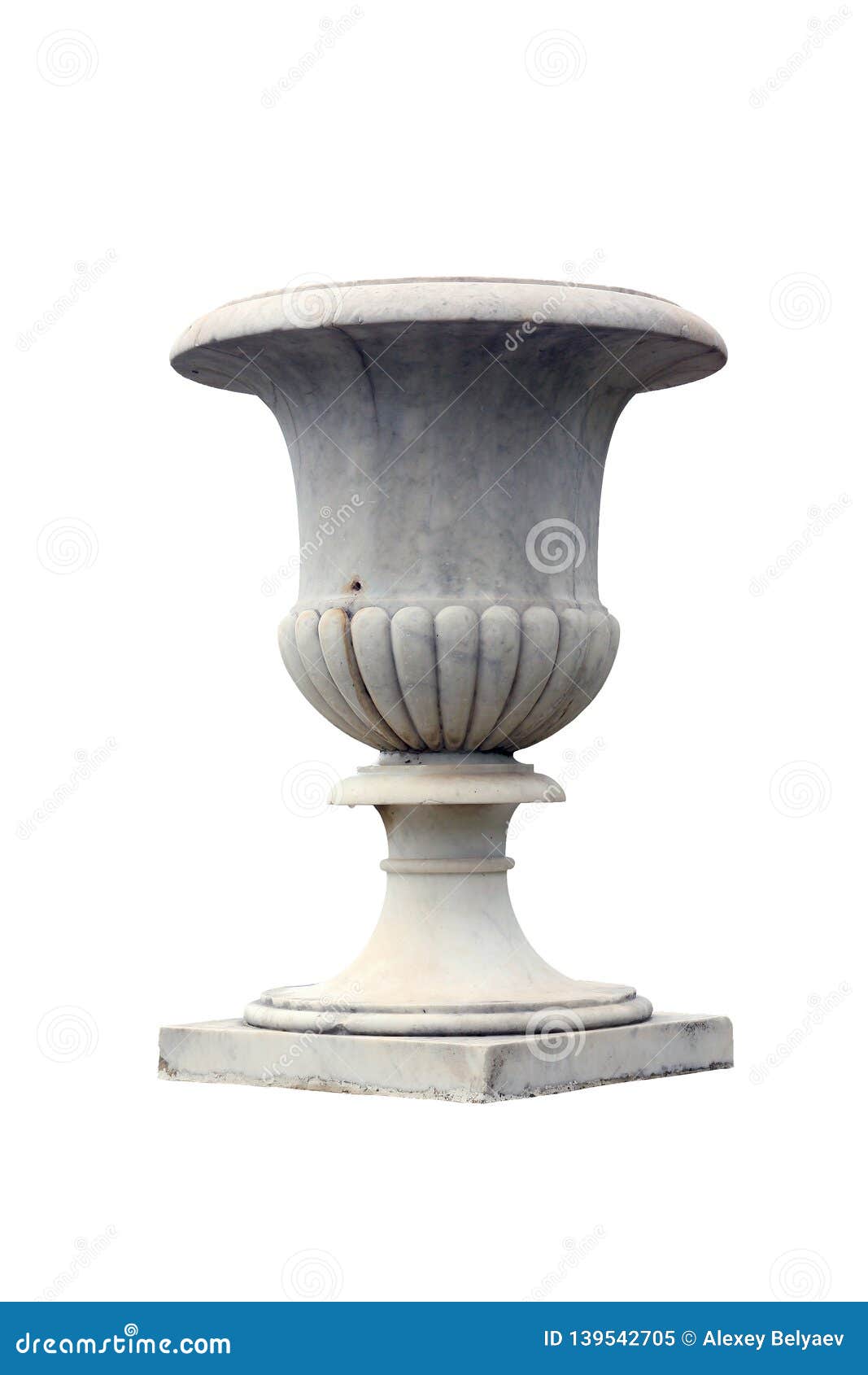 big beautiful white marble vase as small architectural forms isolated background