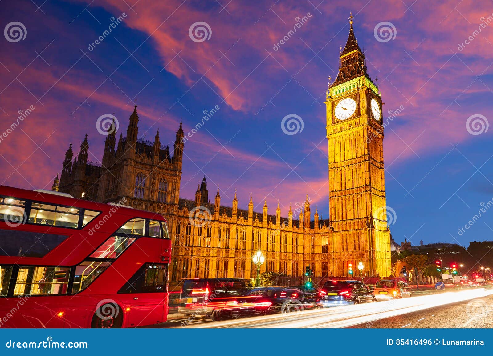 Big Ben Clock Tower with London Bus Stock Photo - Image of europe ...