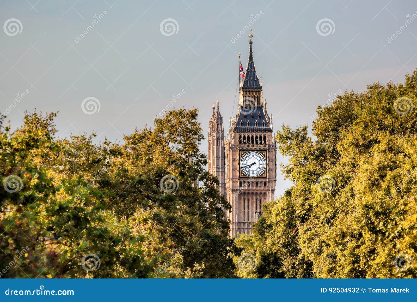 Big Ben Uhr Gegen Baume In London England Grossbritannien Stockfoto Bild Von Grossbritannien London