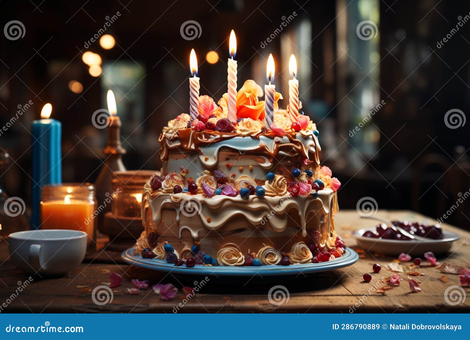 Big Birthday Cake with Candles for Congratilations Stock Illustration