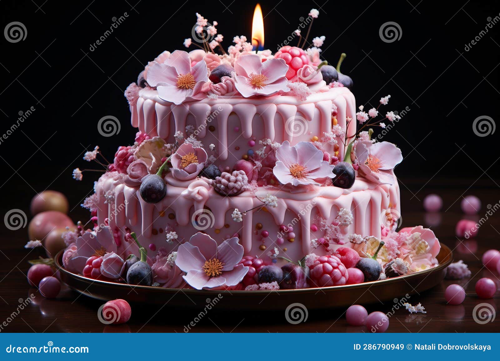 Big Birthday Cake with Candles for Congratilations Stock Illustration