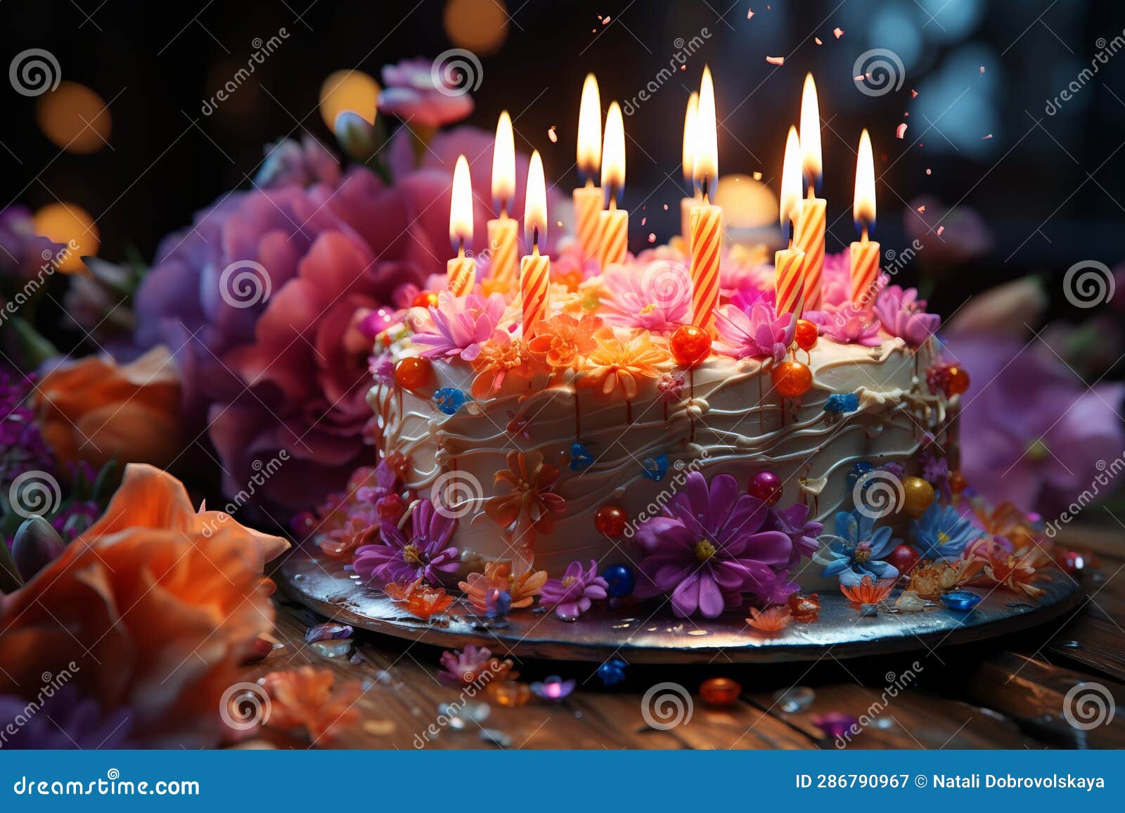 Big Birthday Cake with Candles for Congratilations Stock Illustration