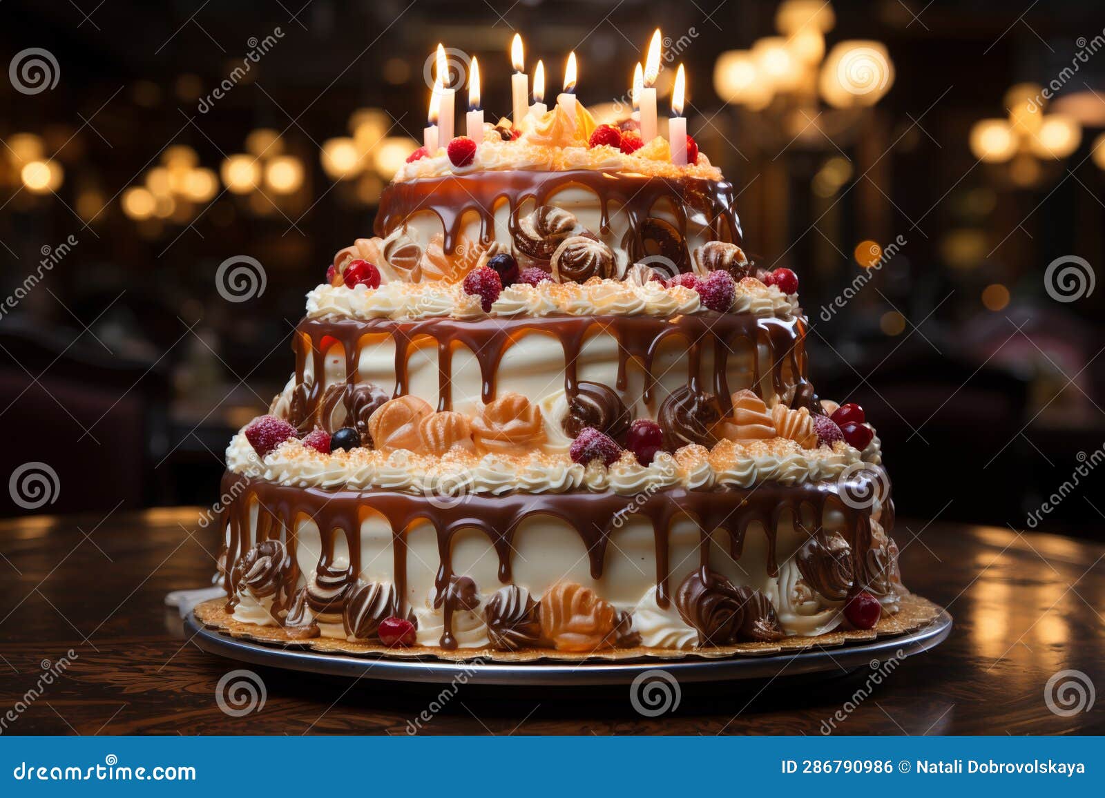 Big Birthday Cake with Candles for Congratilations Stock Illustration