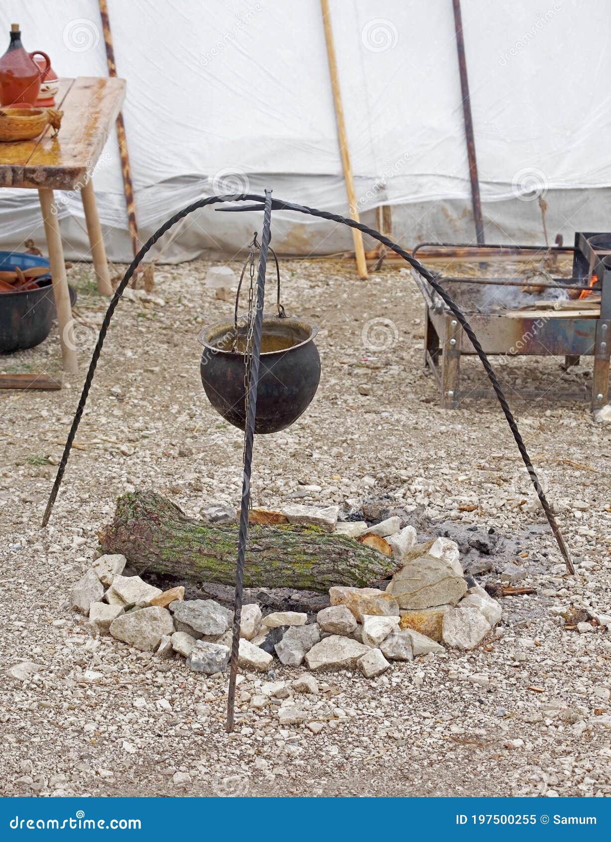 Black Kettle for Campfire on Tripod Stock Image Image of warm