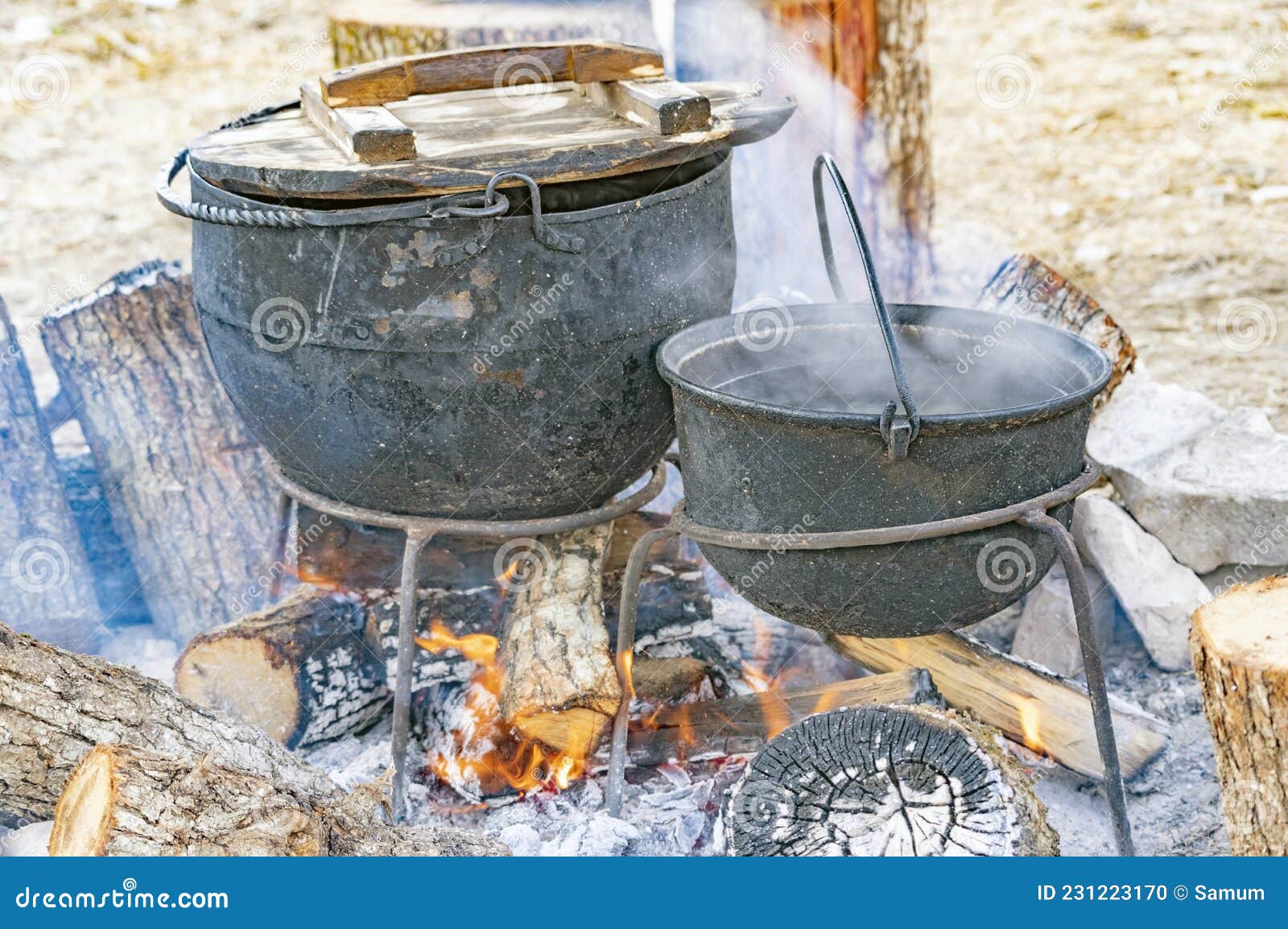 Black Kettle for Campfire on Tripod Stock Photo Image of camp