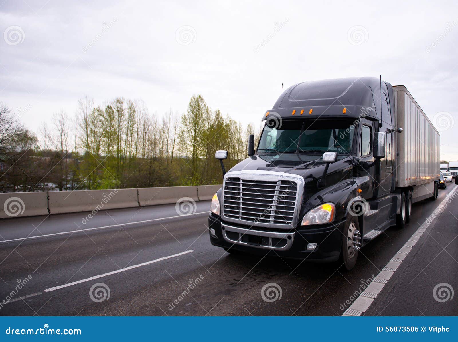 Big Black Modern Semi Truck Rig Trailer In Traffic On Highway Stock Photo  Image: 56873586
