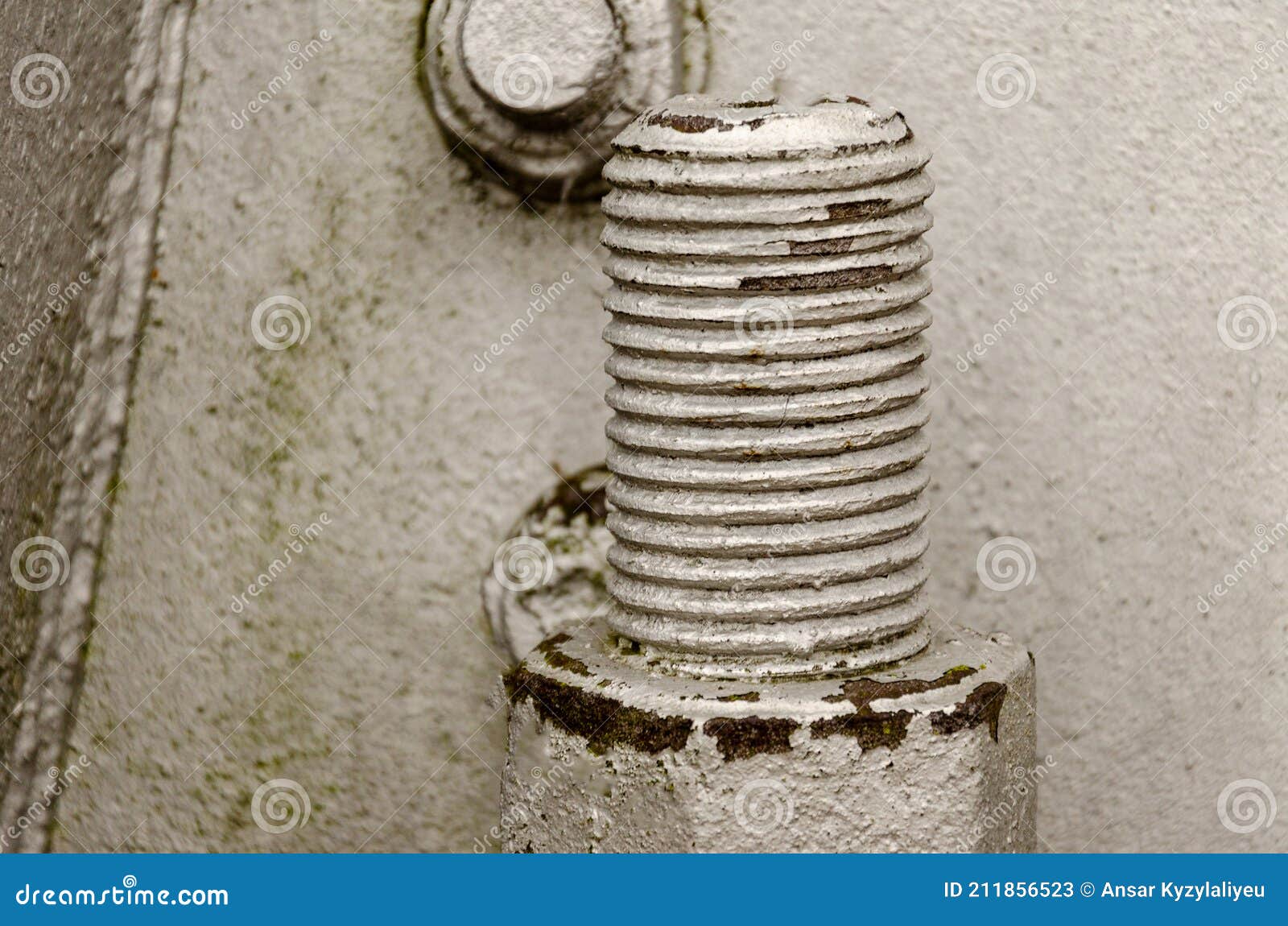 Big Bolt and Nut Closeup. Metal Construction and Threaded Connection