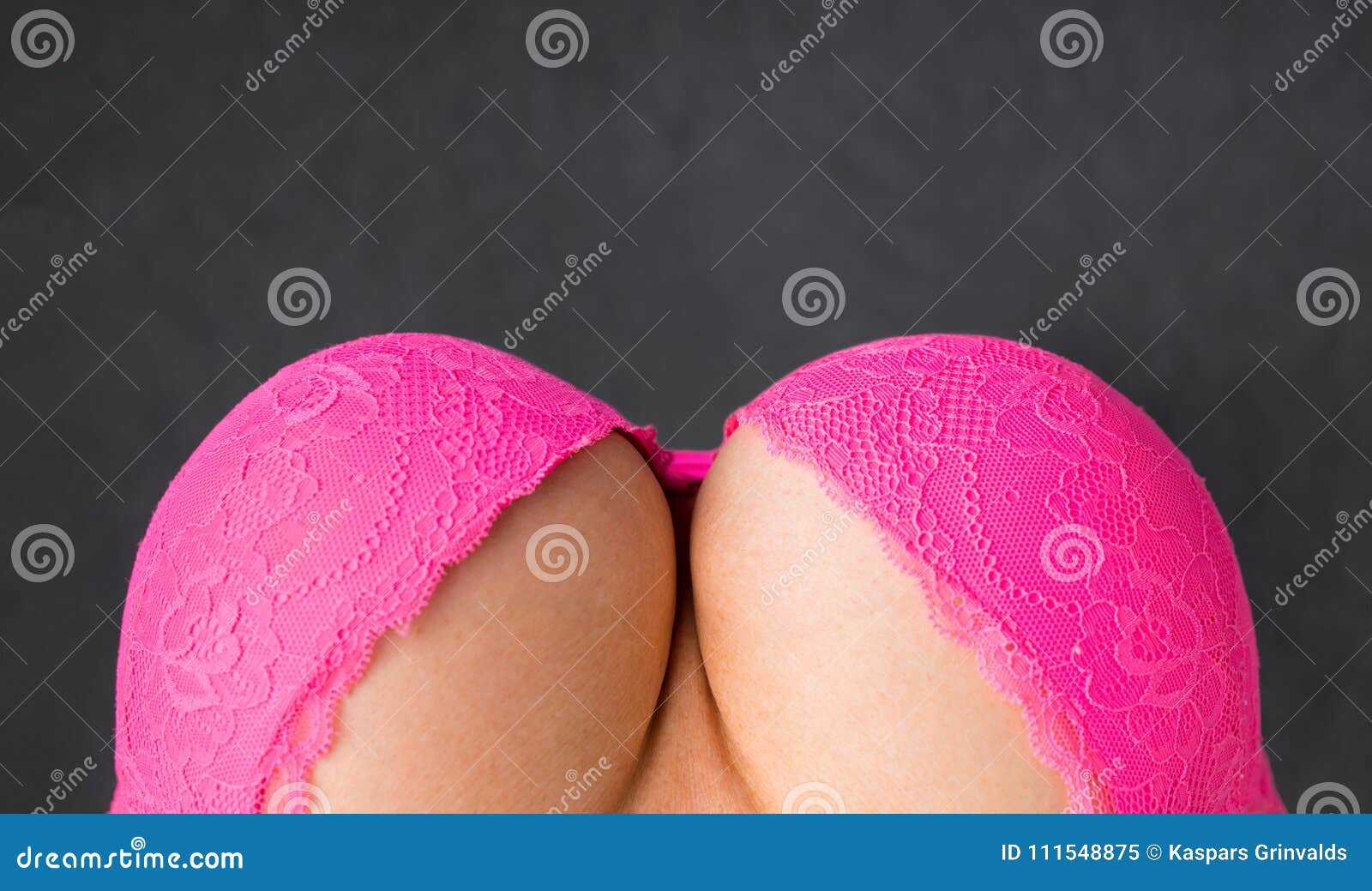 Big Boobs in Pink Bra, View from Above Stock Image - Image of