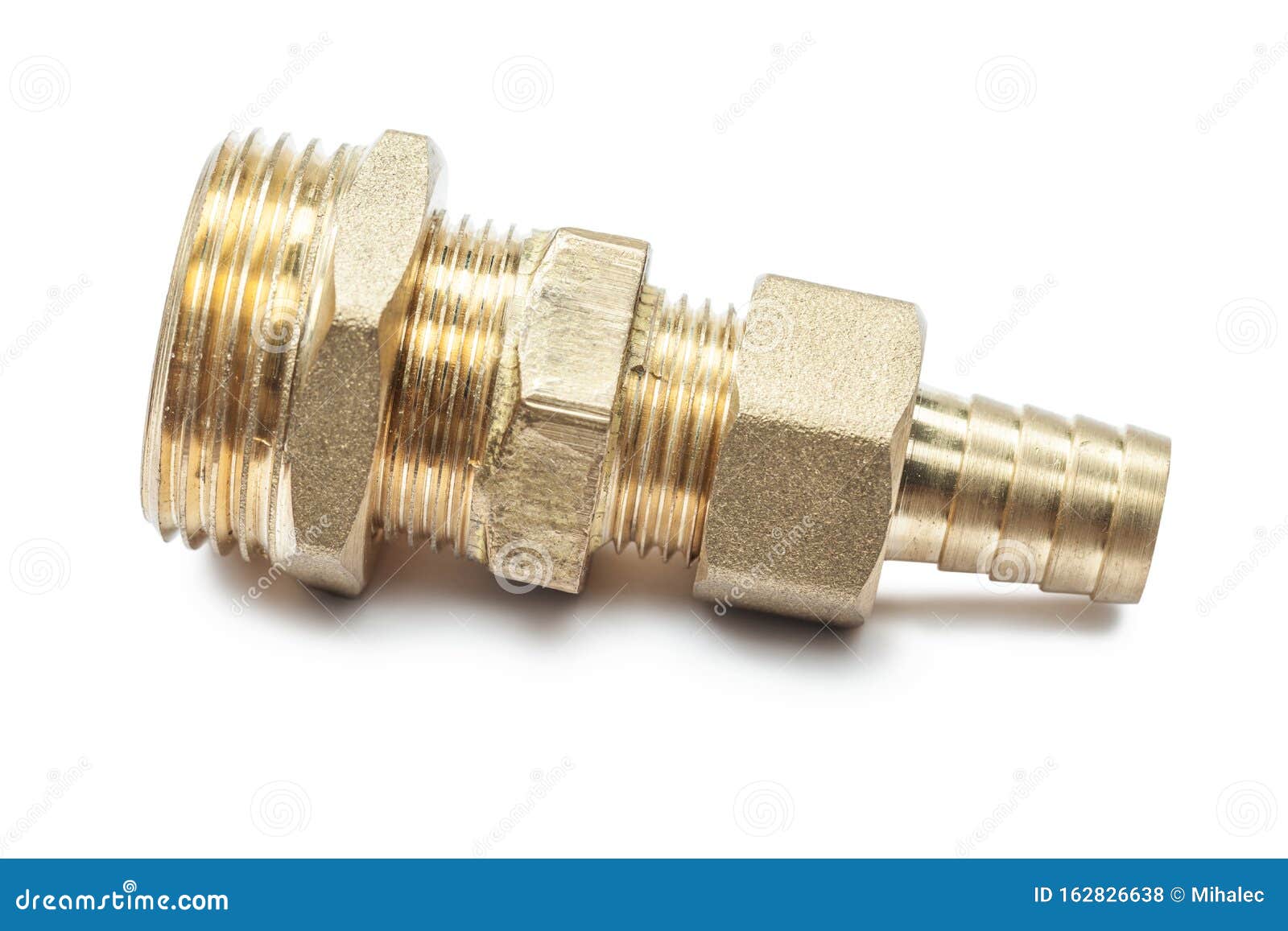 Big Brass Plumber Fixture Pipe Fitting Isolated on White Stock Photo
