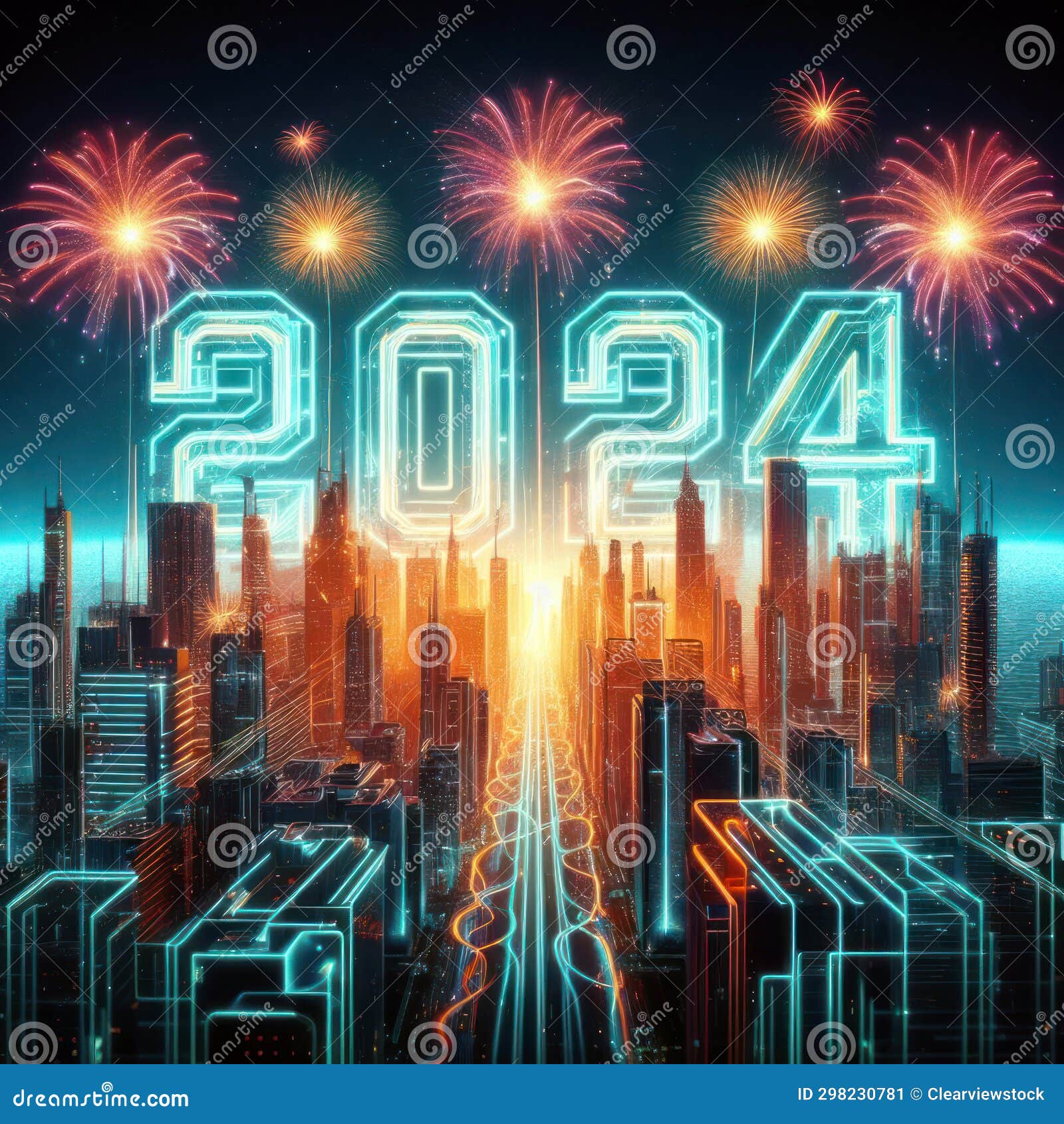 Big Bright and Colorful Fireworks for a Happy New Years 2025 Stock