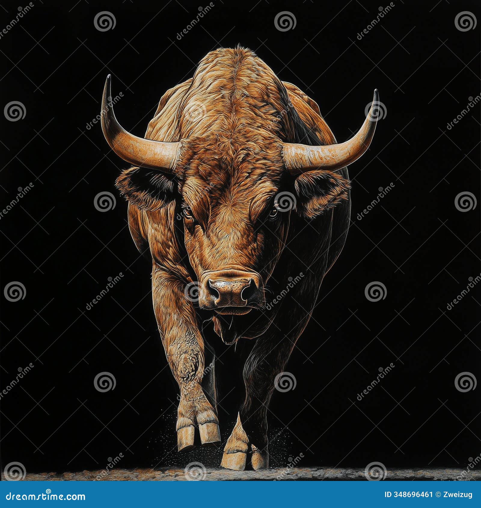 big brown bull animal, portrait sketch hyper realistic drawing