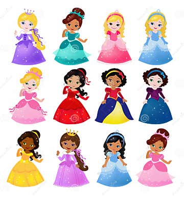 Big Bundle Cute Collection of Beautiful Princesses Stock Vector ...
