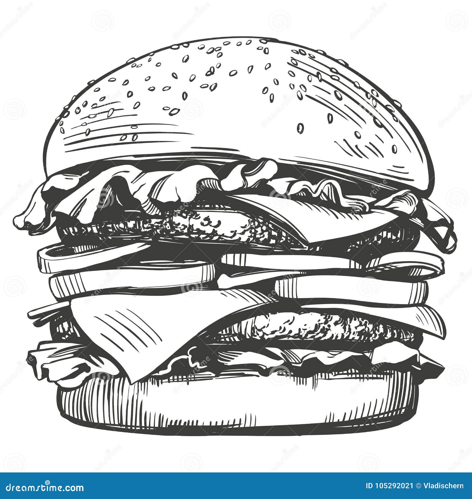 big burger, hamburger hand drawn   sketch retro style