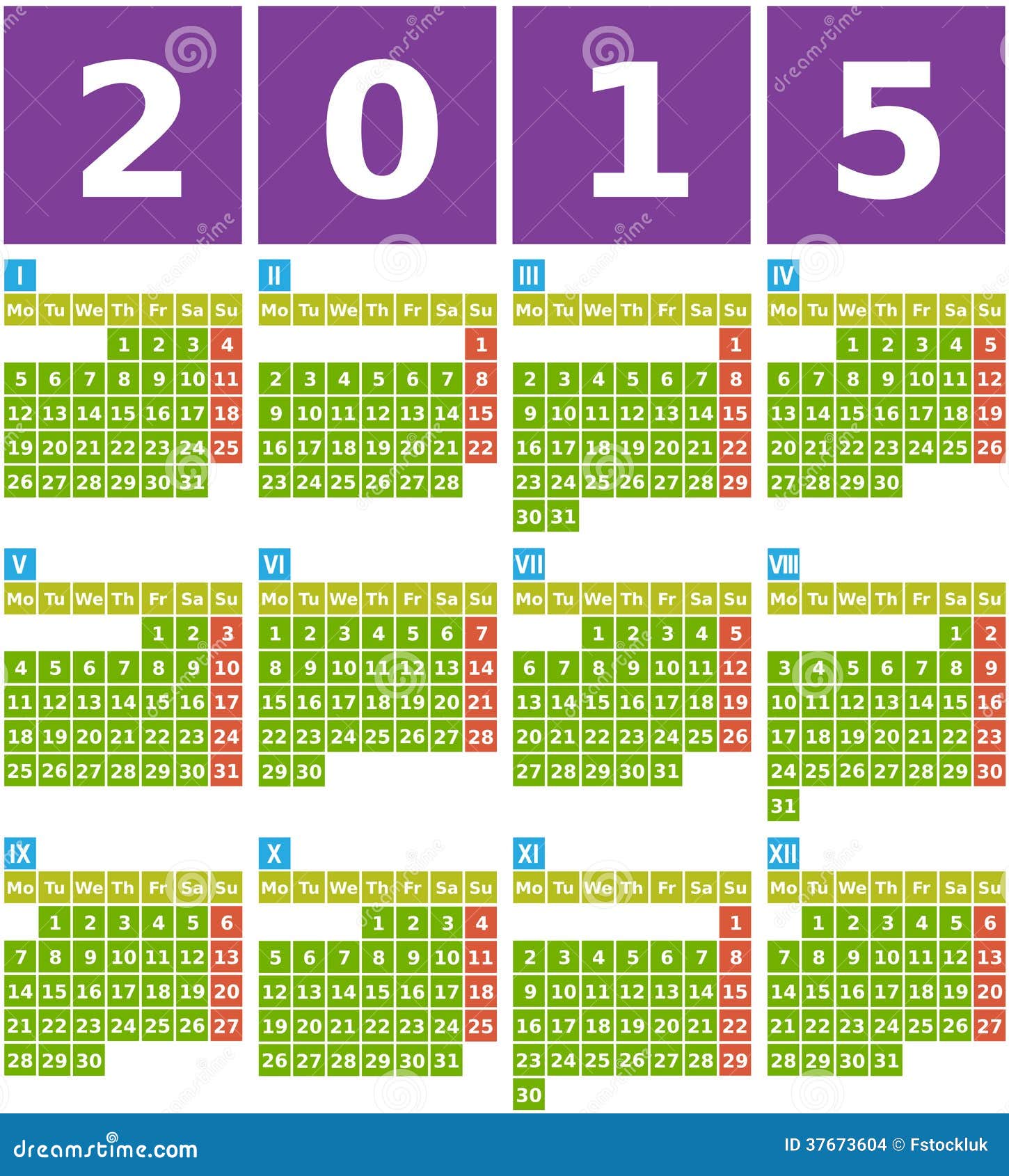 big 2015 calendar in flat design with simple square icons calendar square