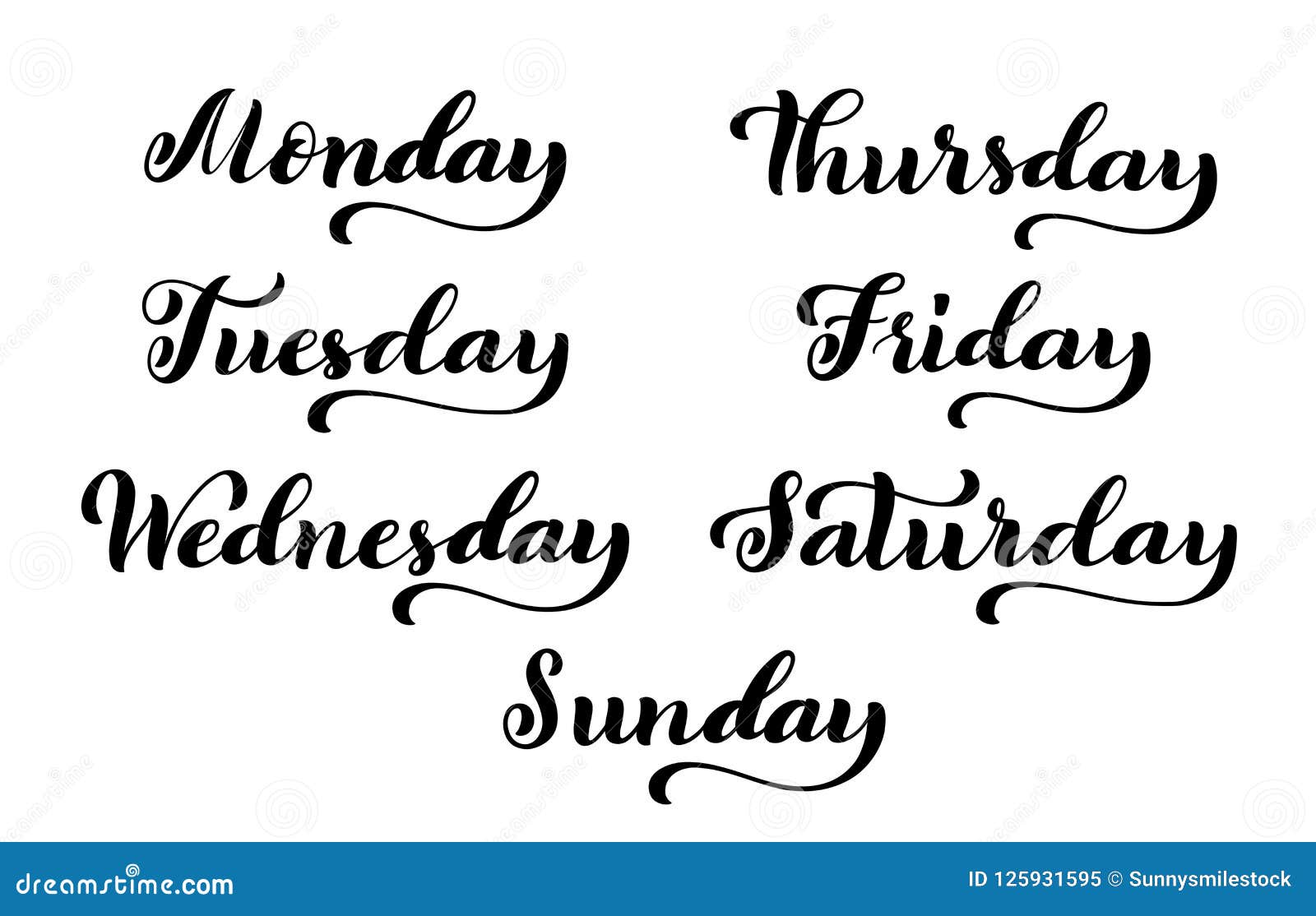Big Calligraphic Set Days of the Week. Monday, Friday, Saturday and ...
