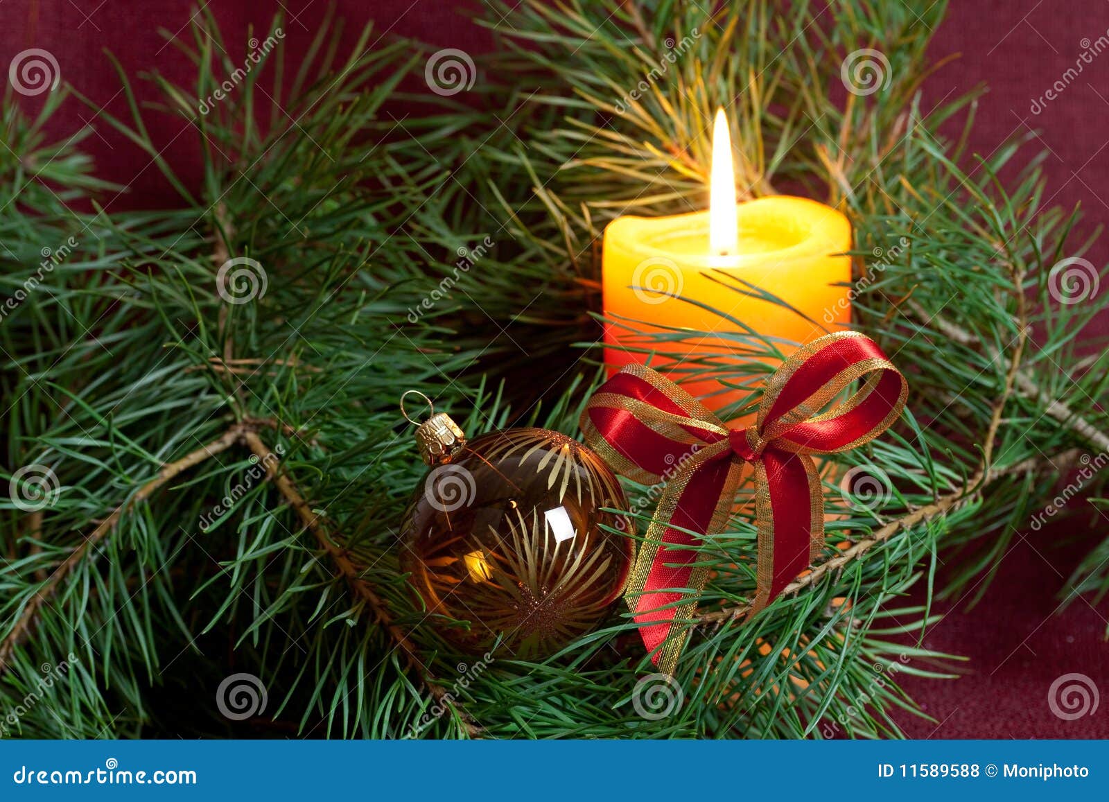Big Christmas Baubles and Candles on Dark Stock Photo - Image of