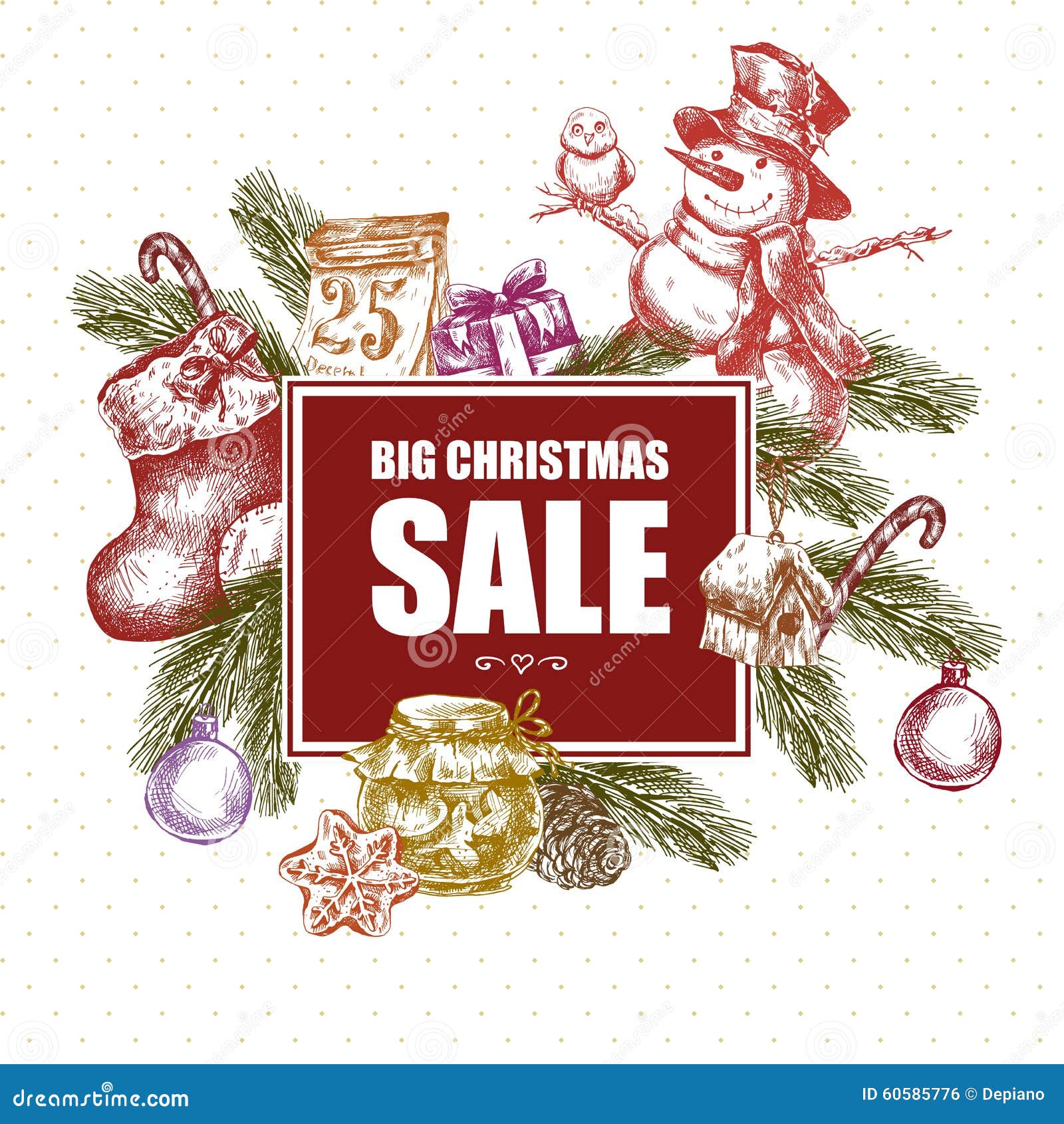 Download Big Christmas Sale, Vintage Vector Illustration Stock Vector - Illustration of cartoon, present ...