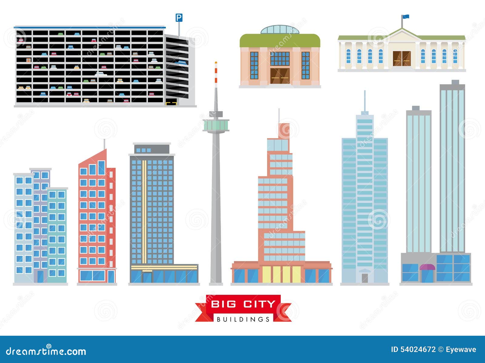 Big City Buildings Vector Set Stock Vector - Illustration of apartment ...