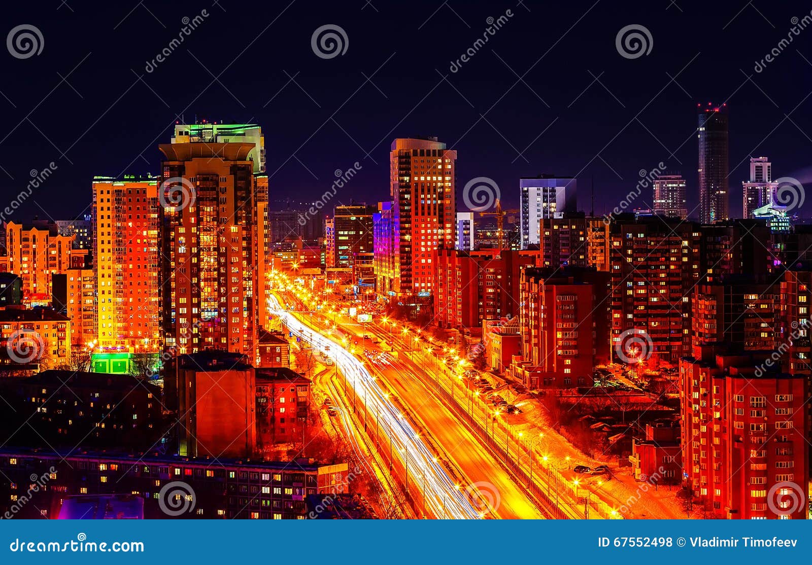 Big City Night View from the Top Stock Photo Image of light, parking