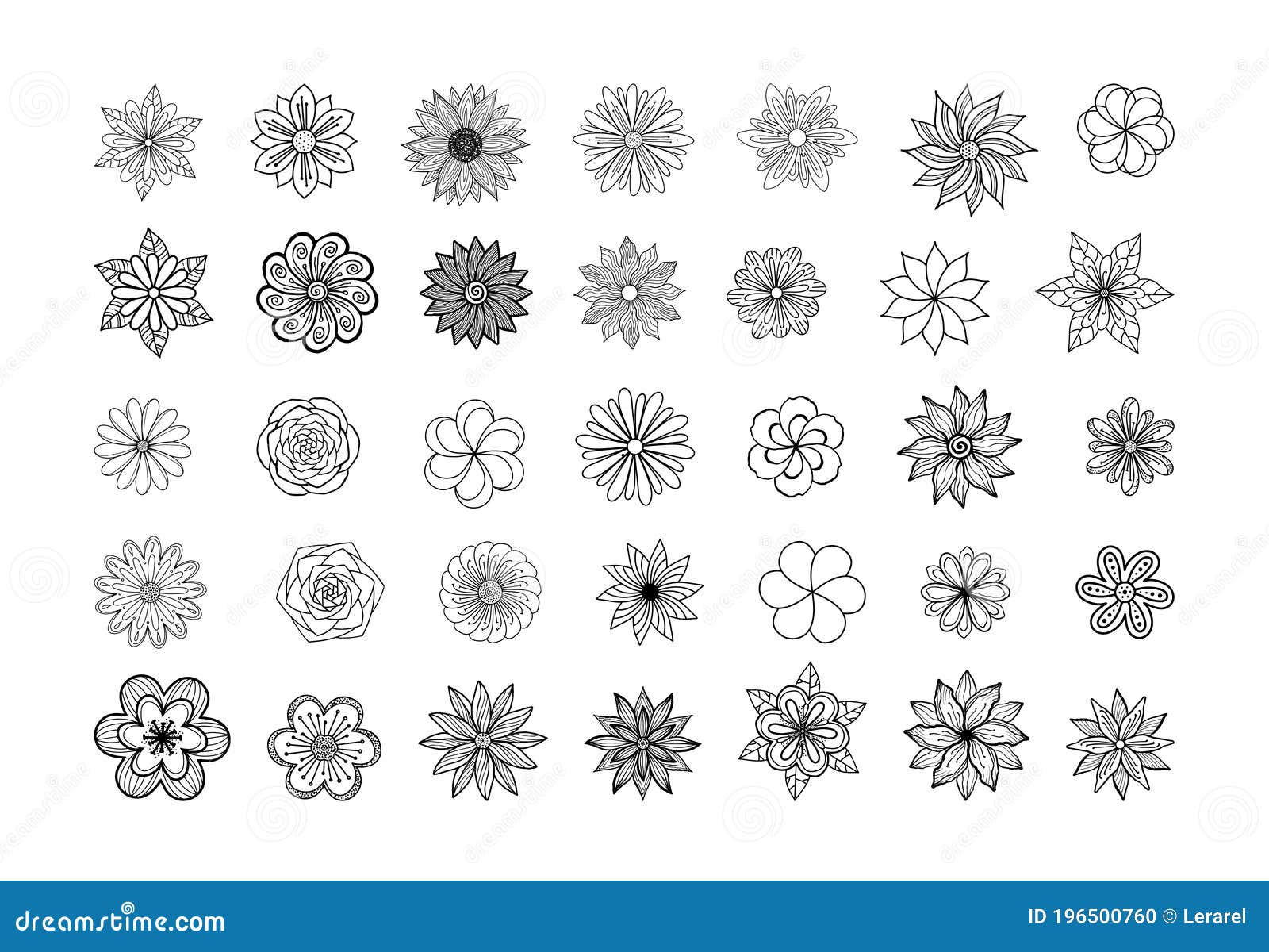 Big Collection of Line Art Flowers Top View.Graceful Thin Lines Design ...