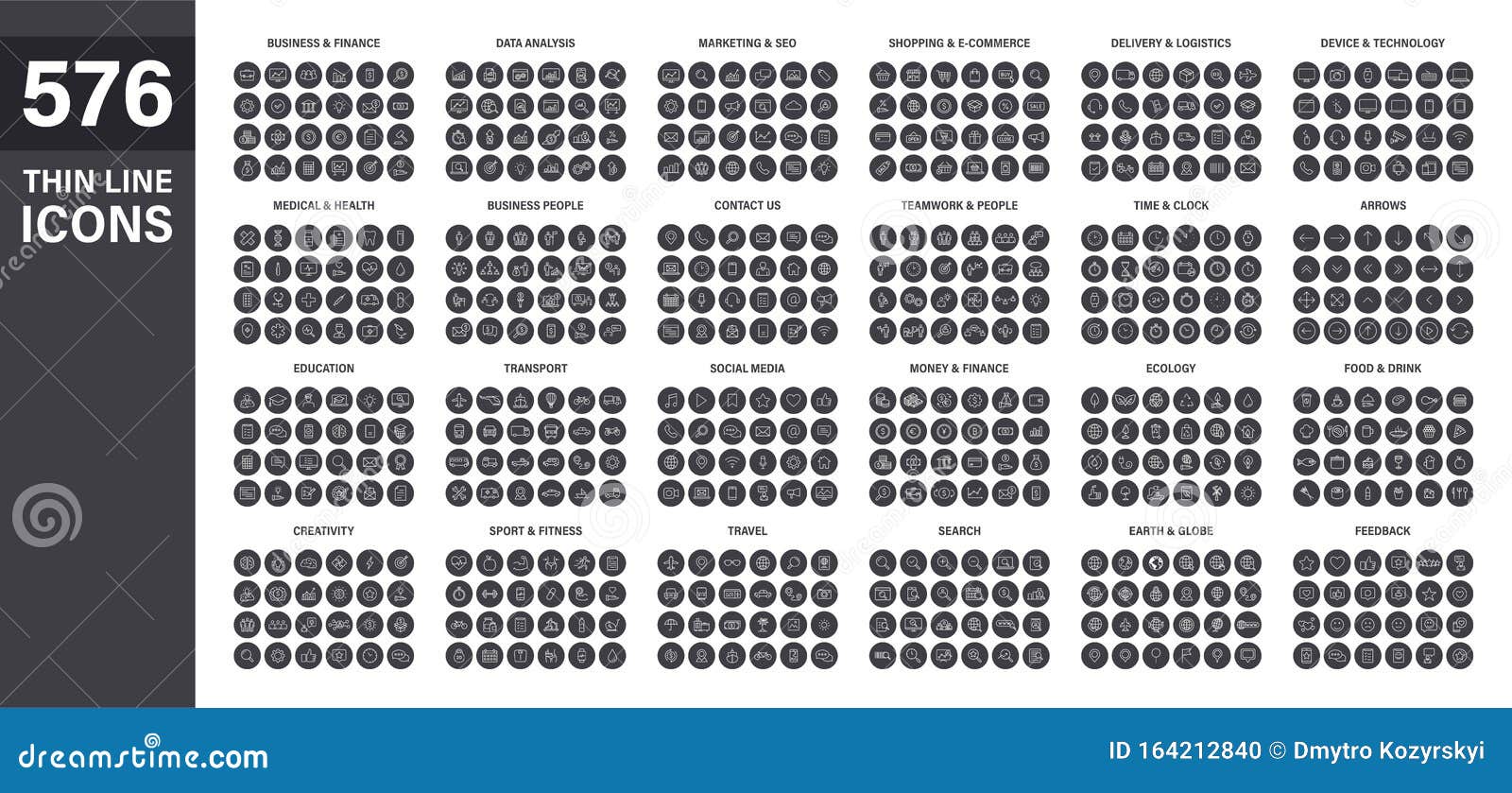 big collection of 576 thin line icon. web icons. business, finance, seo, shopping, logistics, medical, health, people, teamwork,