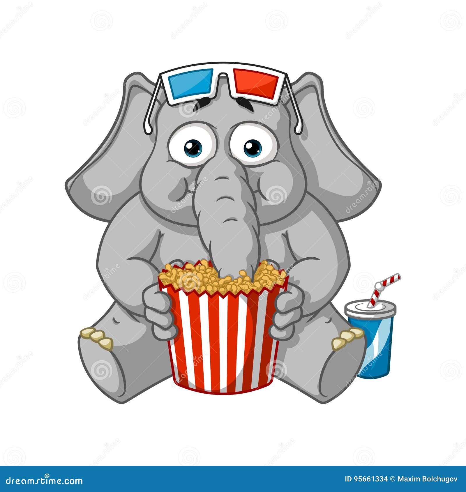 Big Collection Vector Cartoon Characters of Elephants on an Isolated  Background. Watching Movie in 3D Glasses Eating Popcorn Stock Vector -  Illustration of film, chew: 95661334