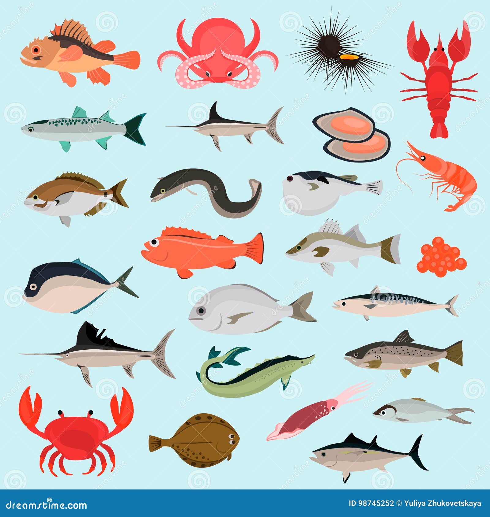 Big Color Flat Sea Animals and Food Icons for Web and Mobile Design Stock  Illustration - Illustration of fish, color: 98745252