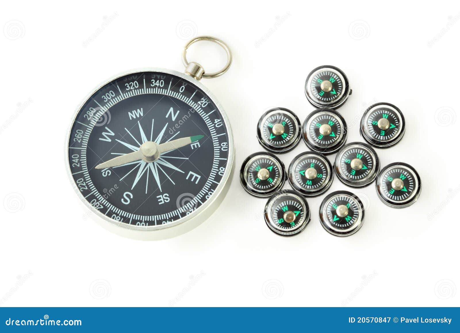 Big Compass with Ten Black Small Compasses Stock Image Image of