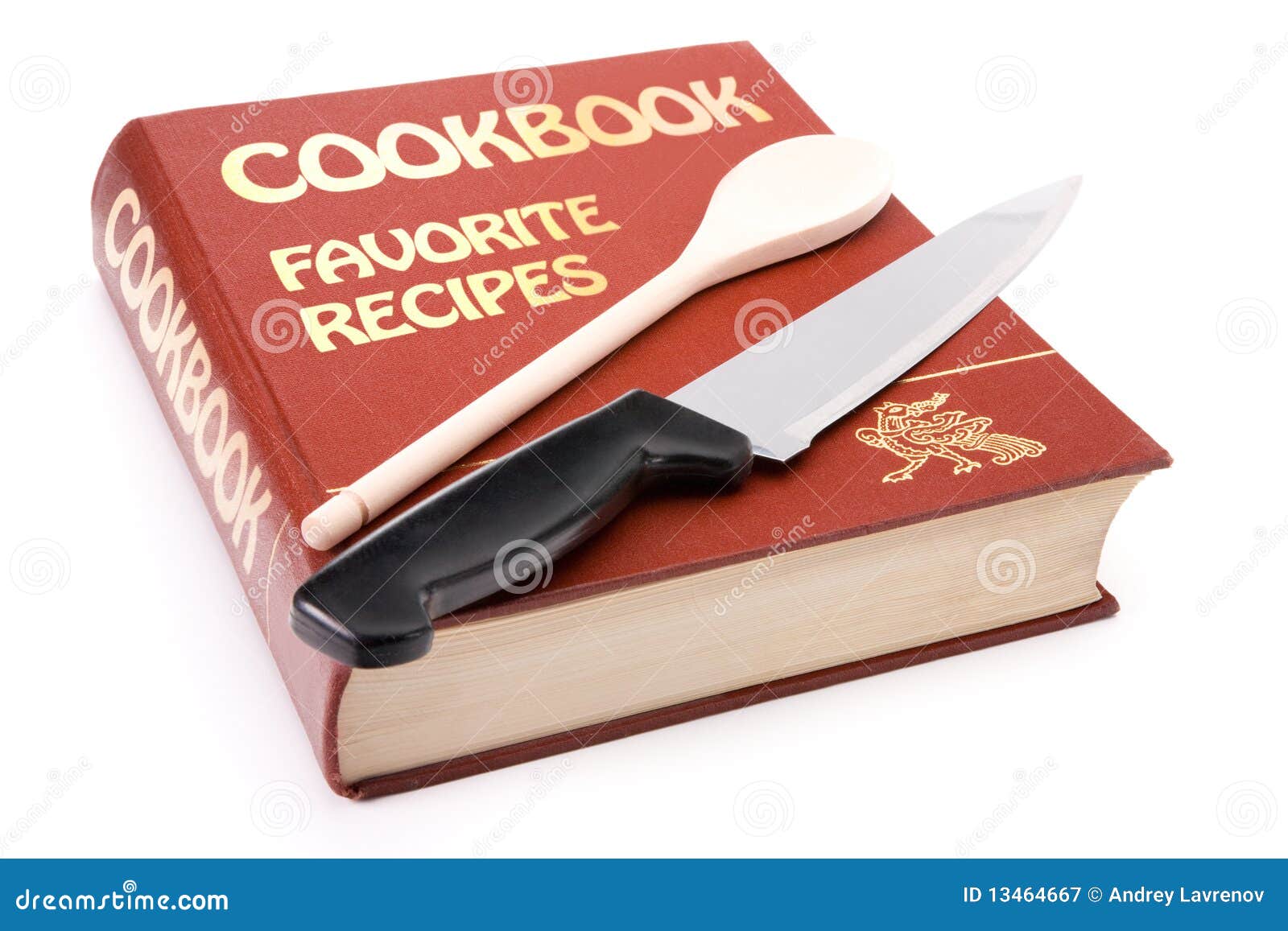 Big Cookbook with Wooden Spoon and Kitchen Knife Stock Image Image of