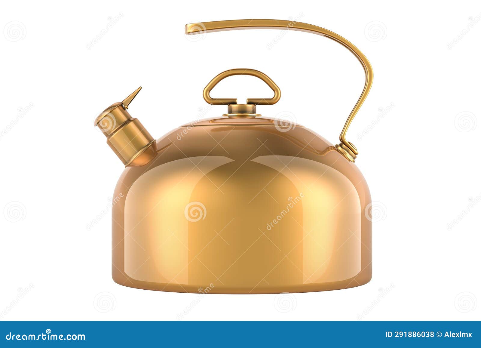Big Copper Kettle, Side View. 3D Rendering Stock Illustration