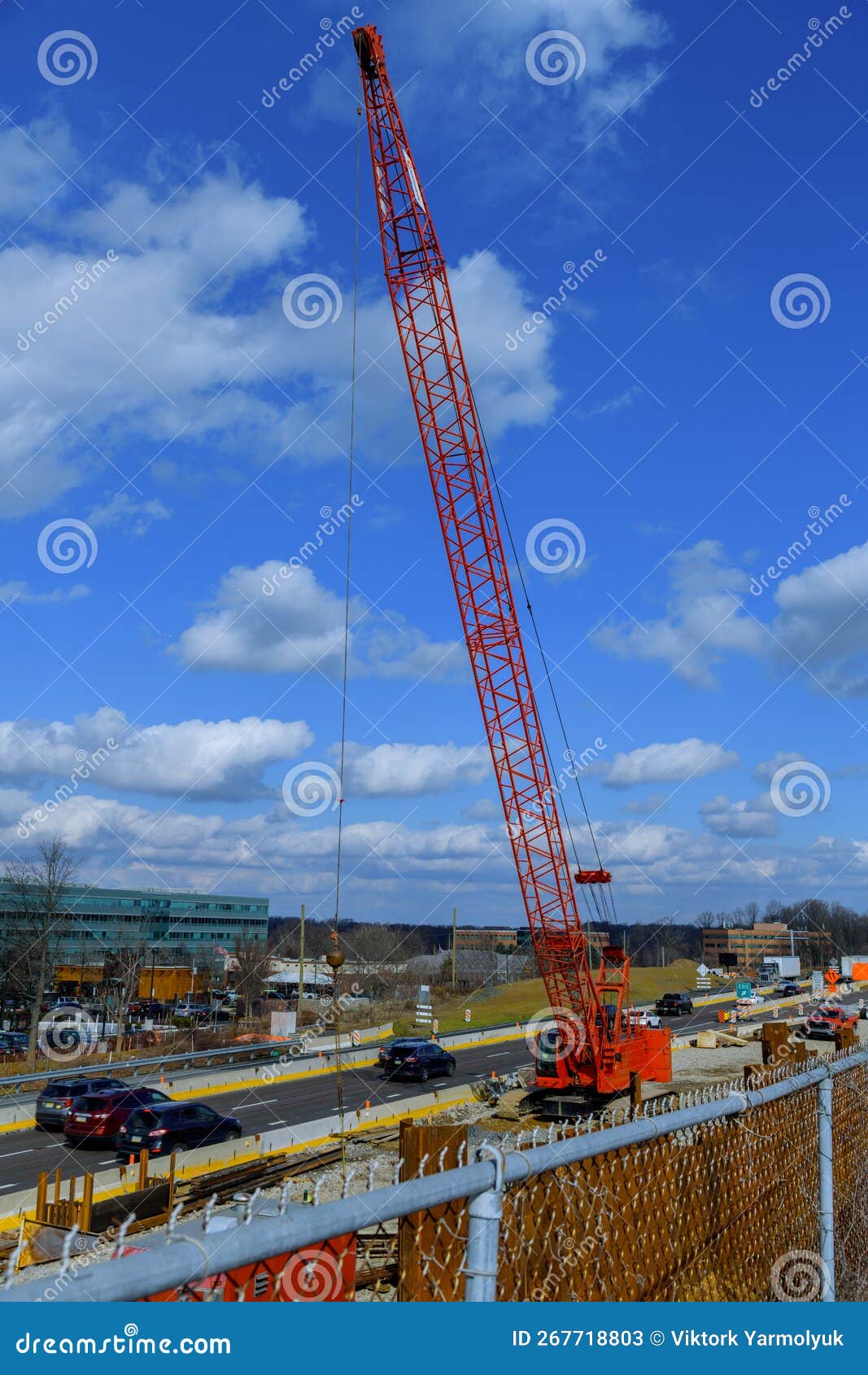 Big crane on road repair stock image. Image of large 267718803