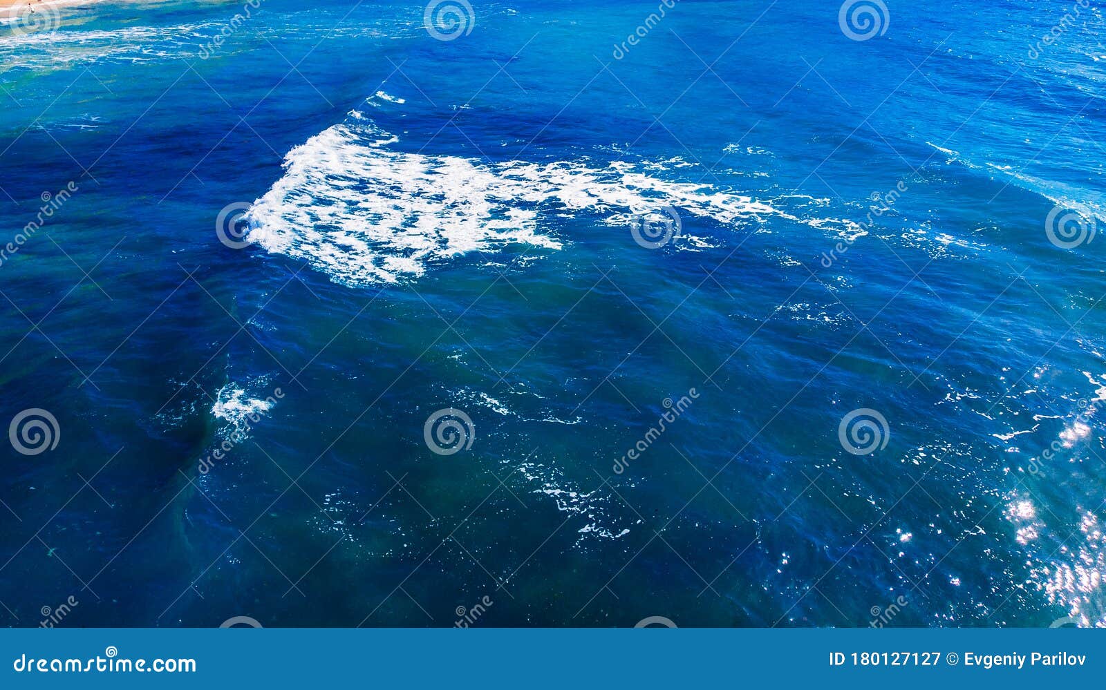 Big Dark Blue Waves For Surfing In Deep Ocean, Aerial Top View Stock